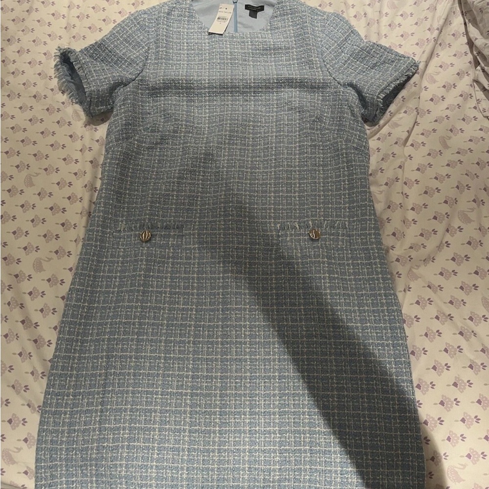 Ann Taylor Blue Sheath Dress Short Sleeve Crew Neck